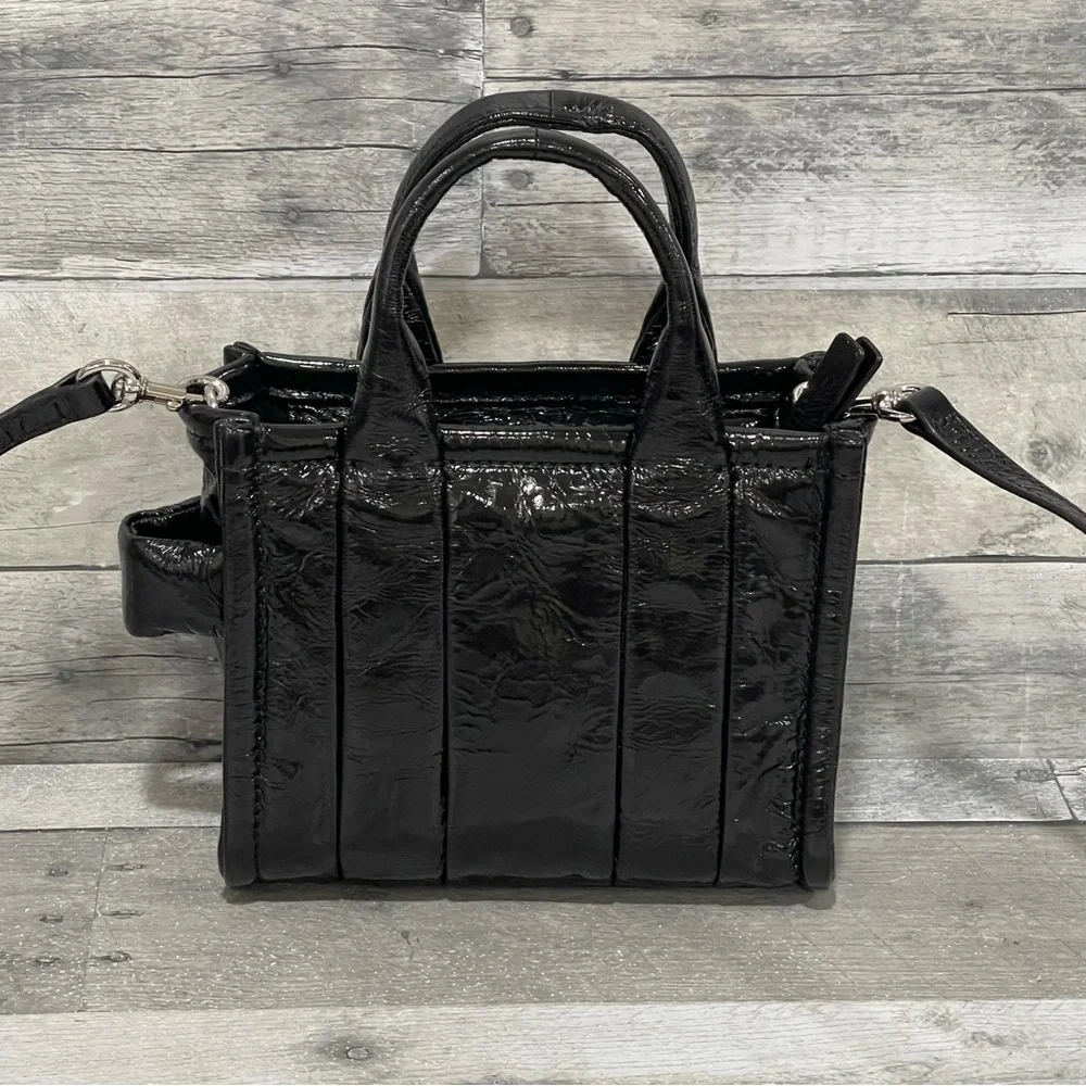 Marc Jacobs The Shiny Crinkle Micro Tote Crossbody Bag - Black - Picture 2 of 9